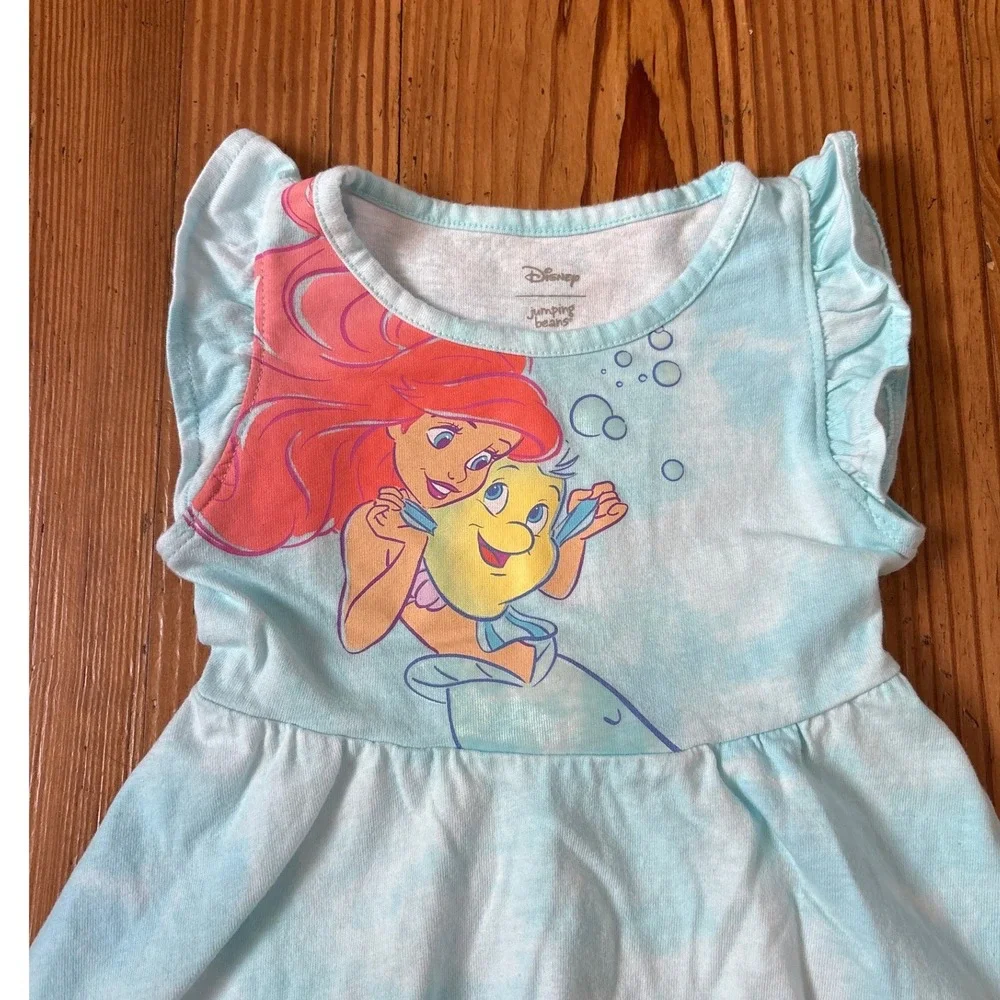 Disney Jumping Beans Little Mermaid Ariel Dress Blue Tie Dye Flutter SIZE 2T